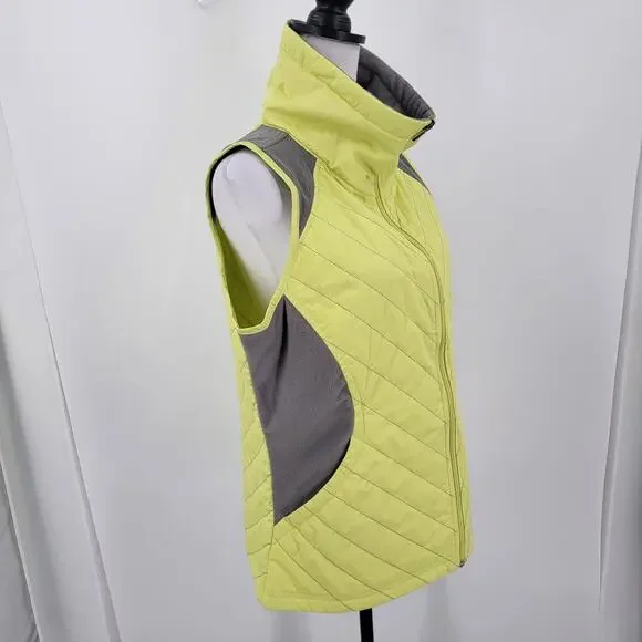 Columbia Quilted Vest Womens Large Yellow Gray Full Zip Pockets - Picture 6 of 12